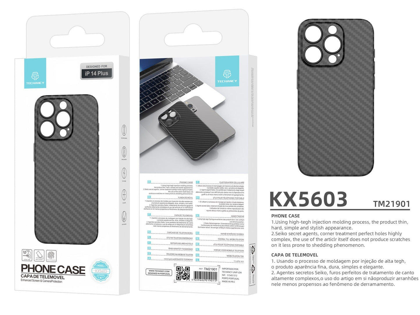 Techancy Capa Para Telemóvel Ultra Fina Em Fibra De Carbono KX5603, Compatível Com Iphone 14 Plus, Material Pp De 0,5 Mm.